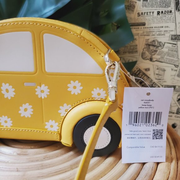 NWT KATE SPADE Beep Beep Yellow Daisy Beetle Bug Car Crossbody Purse Bag - Picture 2 of 8